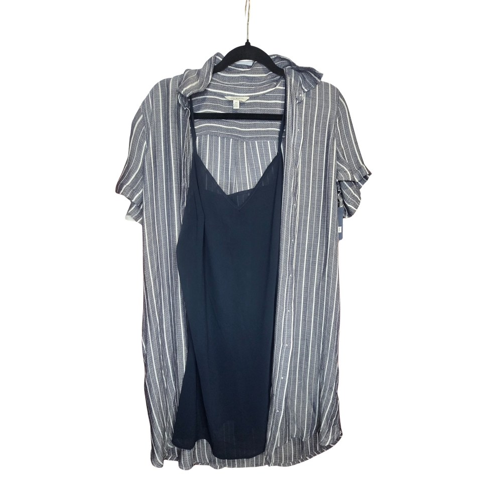 Lucky Brand NWT 2-Piece Dress Set | Navy Blue Slip Dress & Striped Button Down